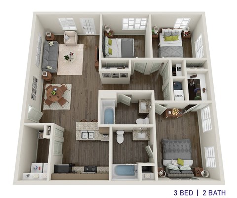 a 3d floor plan of a living room